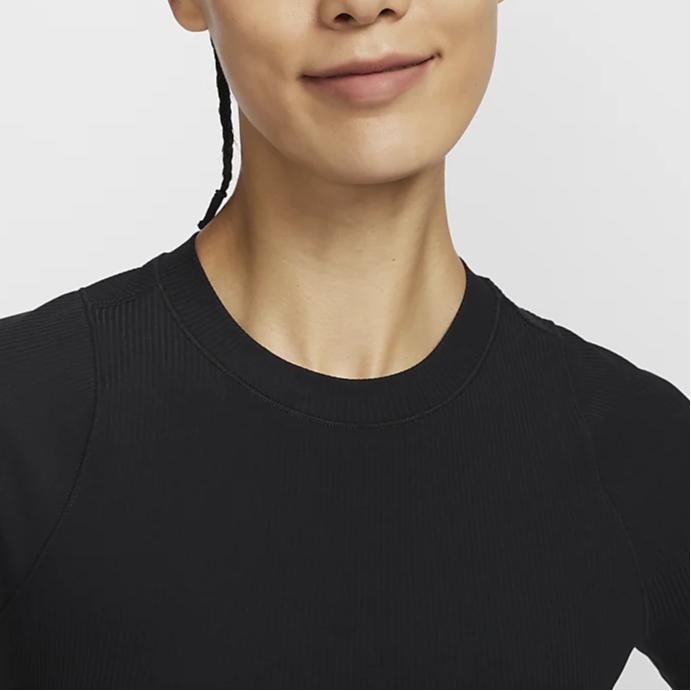 Nike Zenvy Breathable Quick-Dry Ribbed Short Sleeve Crop Top Women Tops Black HF2773-010