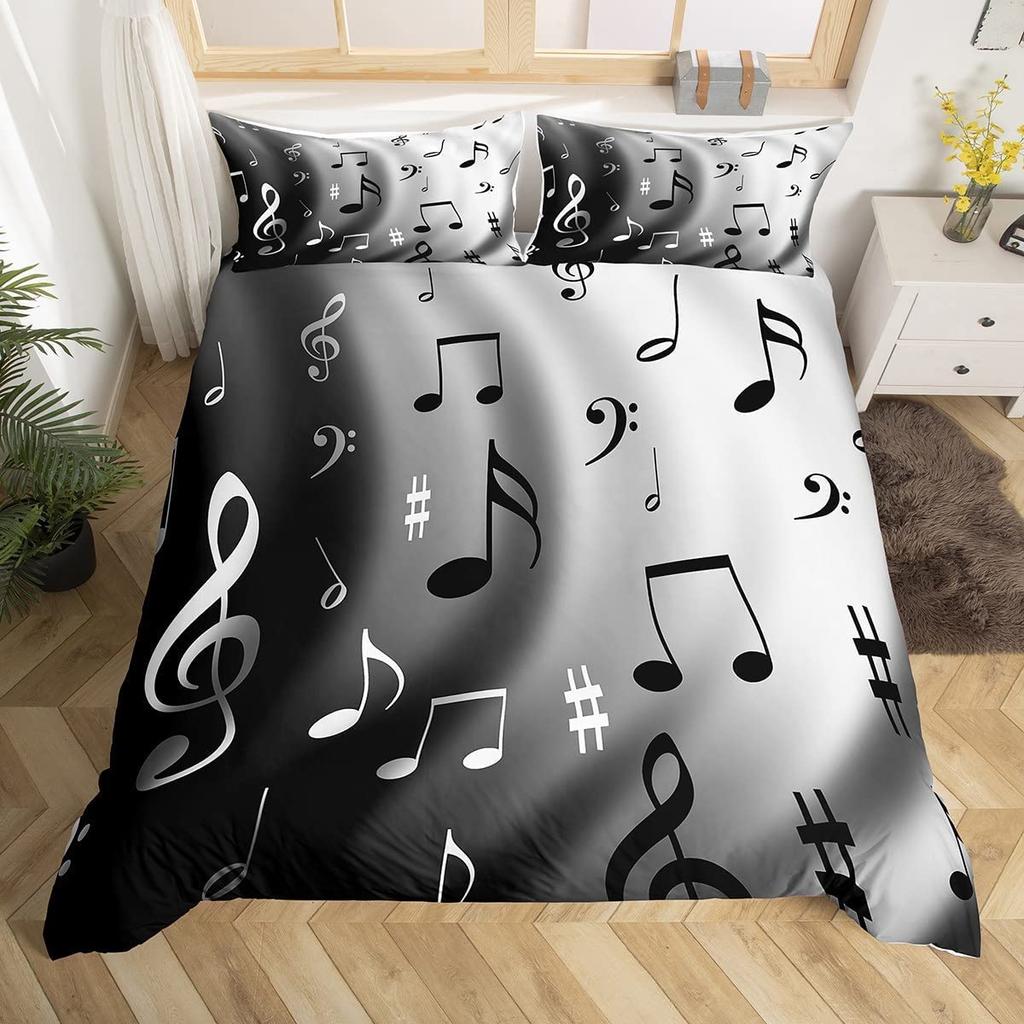 Musical Notes Duvet Cover,Piano Key Comforter Cover Twin Queen Size,Music Themed Bedding Set Melody Musical Note Bedclothes 3Pcs