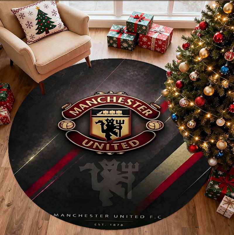 Manchester United F.C Pattern Round Rug, Indoor/Outdoor Mat, for Picnic, Gameroom, Bedroom, Office, Living Room, Home Decor Carpet, Birthday Gift
