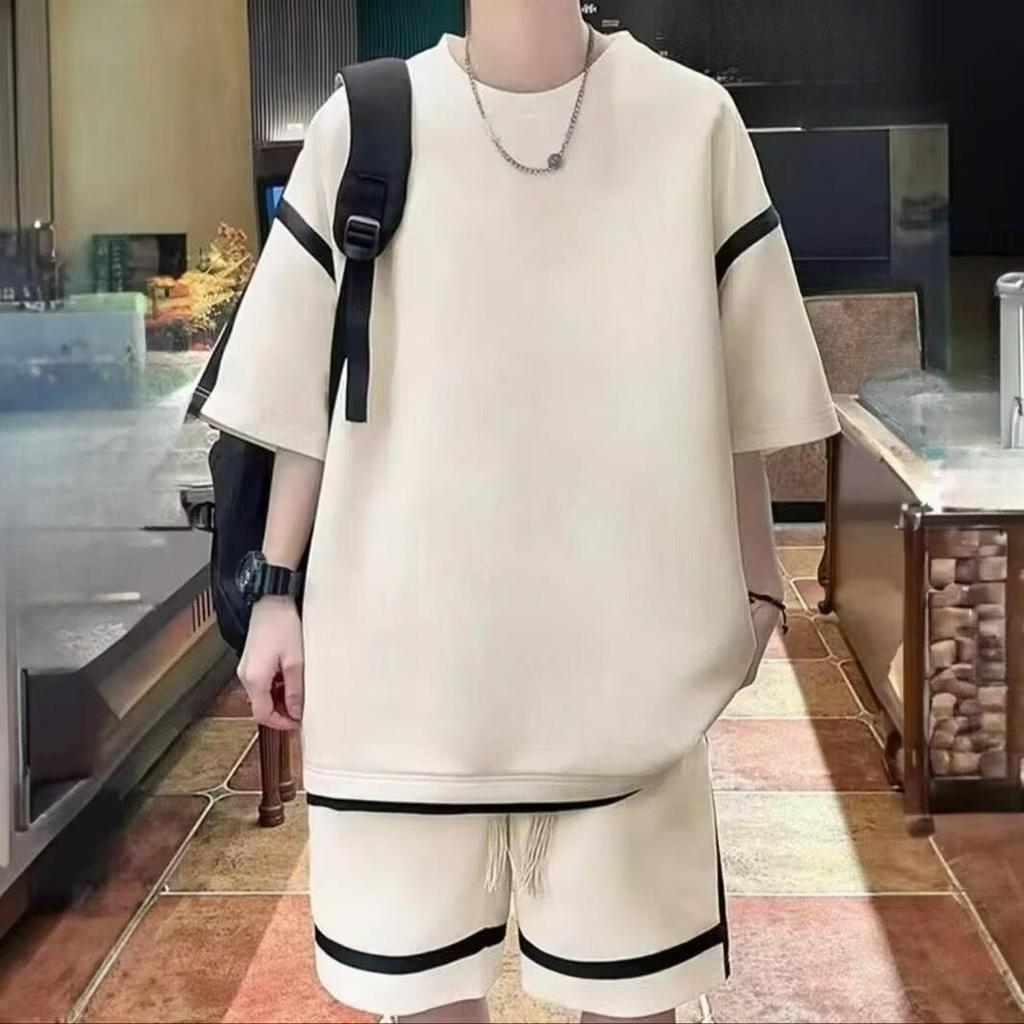 Summer Short-sleeved T-shirt Casual Two-piece Boys Loose Ice Silk Shorts Handsome All-match Youth Thin Suit