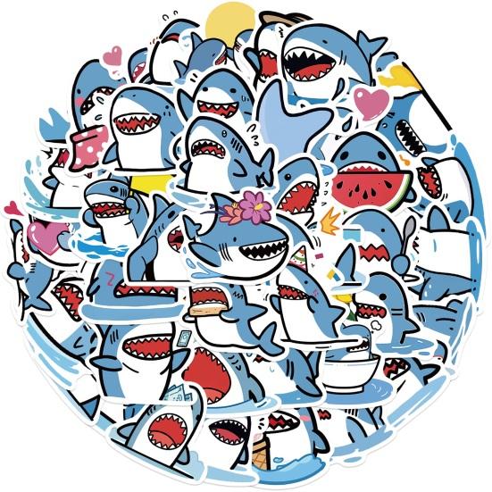 50ks/sada Cartoon DIY Phone Sticker Samolepící vodotěsný PVC obal na žraloka Pohár na zavazadla Skateboard Laptop Scrapbook Graffiti obtisk