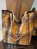 Korean Style Large Capacity Plaid Canvas Shoulder Bag for Women - Autumn/Winter 2025 Casual College Commute Tote