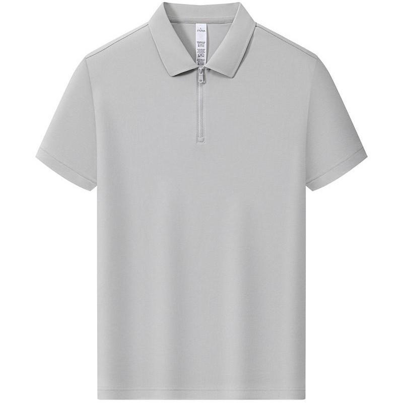 Custom Workwear Half-Zip Polo Shirt with Turn-Down Collar, Ice Silk Cotton, Short Sleeve, Logo Print.