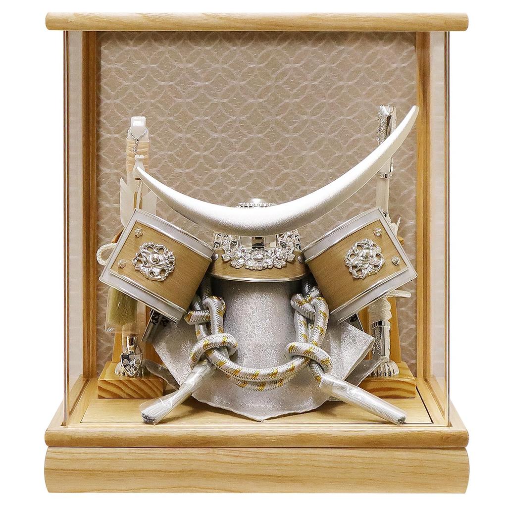 Satsuki Doll Helmet Case Decoration Case Decoration Acrylic Case Kai Date Silver Cloisonne Back Natural Width 28 X Depth 23 X Height 32cm Date Helmet