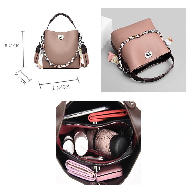 Bag New Product Design Niche Bucket Bag ODM Generation Leather Lychee Pattern Portable Messenger Bag Free Silk Scarf