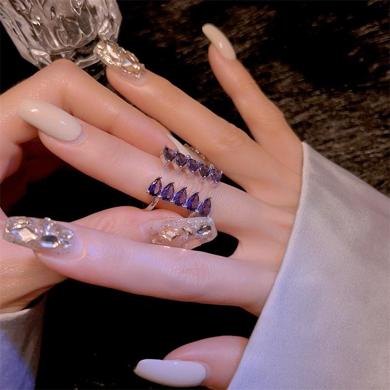 Adjustable Purple Zircon Rhinestone Ring - Versatile Japanese Korean Style for Women & Girls