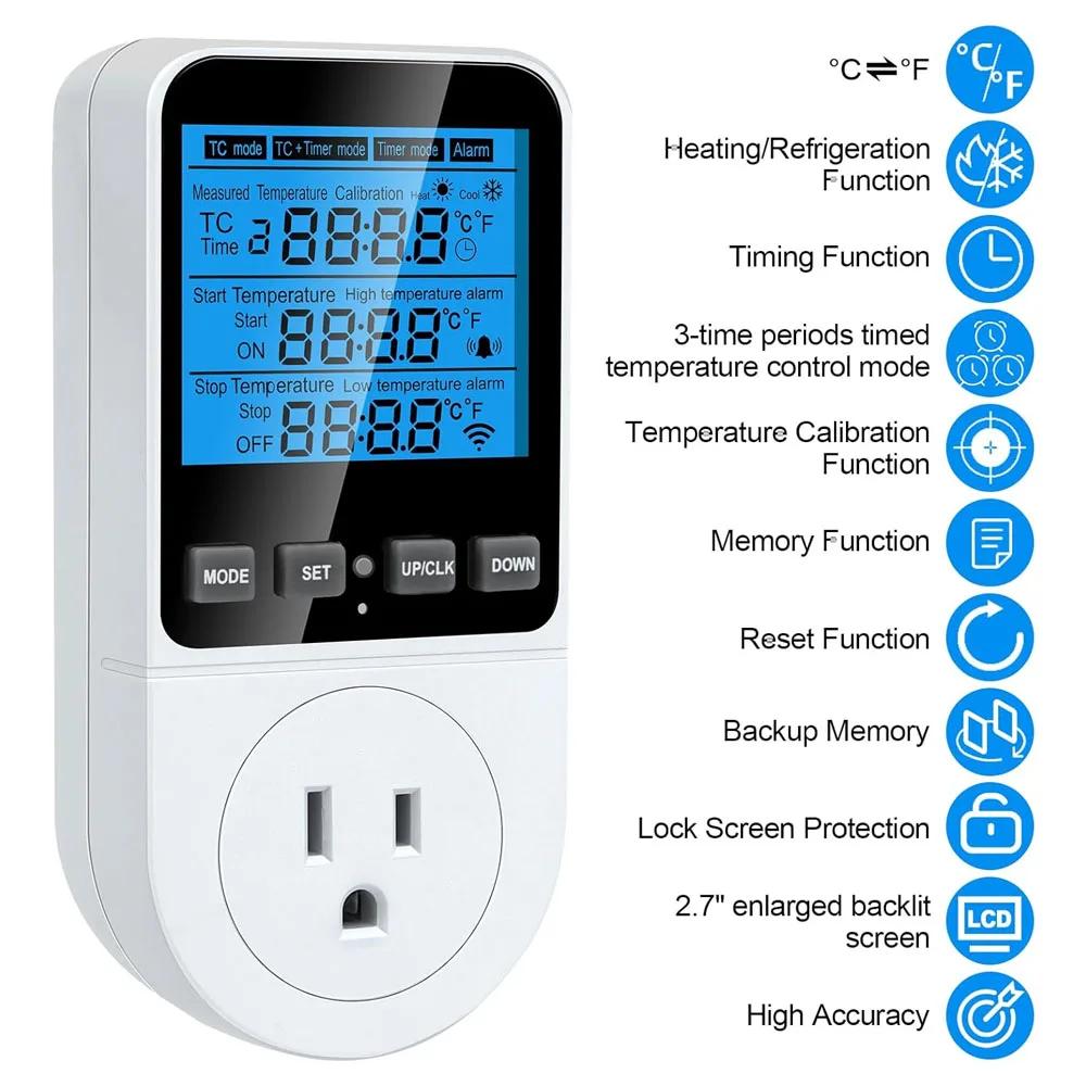 EU Digital Thermostat Control Socket Plug Heating and Cooling Control 4 Modes 3 Time Timers Temperature Controller Timer Switch