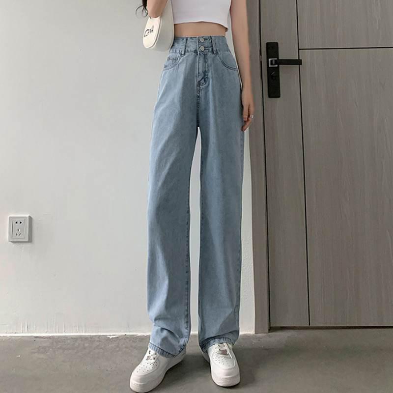 Women's High-Waisted Light Blue Wide-Leg Denim Pants, Spring/Autumn 2023 Collection