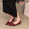 Fashion SUOJIALUN Spring New Brand Women Square Low Heel Pumps Shoes Fashion Shallow Slip On Ladies Boat Shoes Outdoor Dress Single Shoe