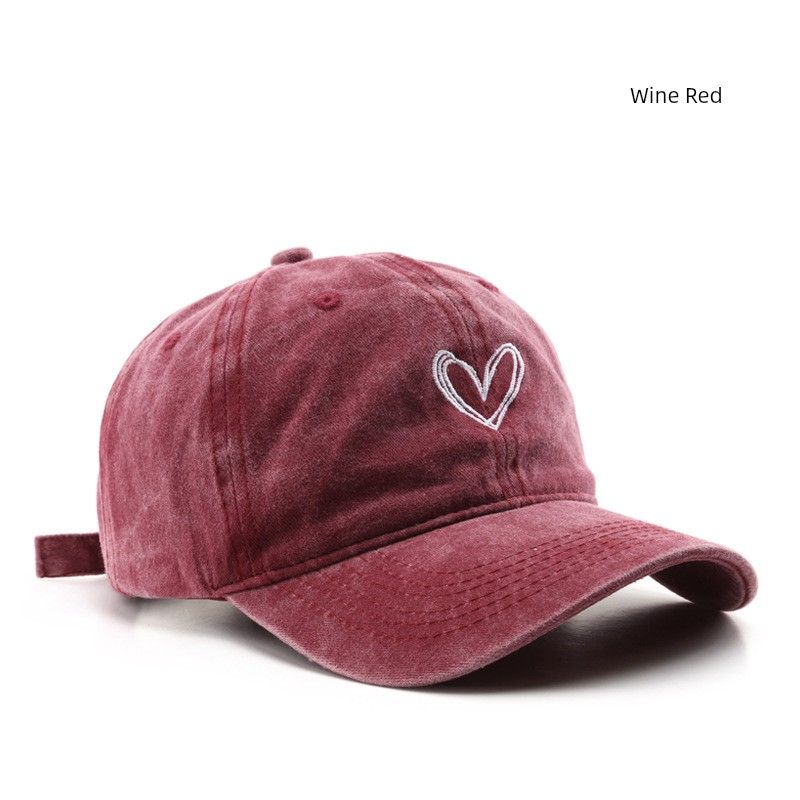 

Heart Trendy Retro Trendy Washed Old Peaked Cap Men s Outdoor Women s Sun Protection Sun Protection Sun Baseball Hat South Korea Burgundy Adjustable