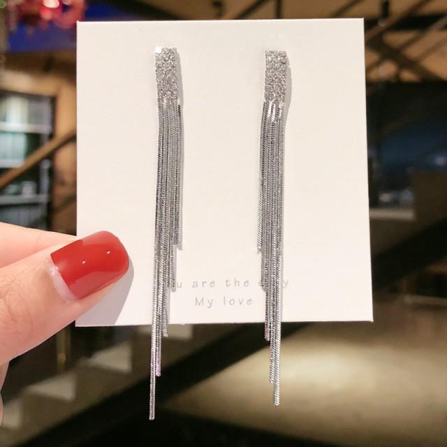 S925 Silver Geometric Tassel Stud Earrings: Fashionable Korean Style, Elegant Design, Versatile for Women