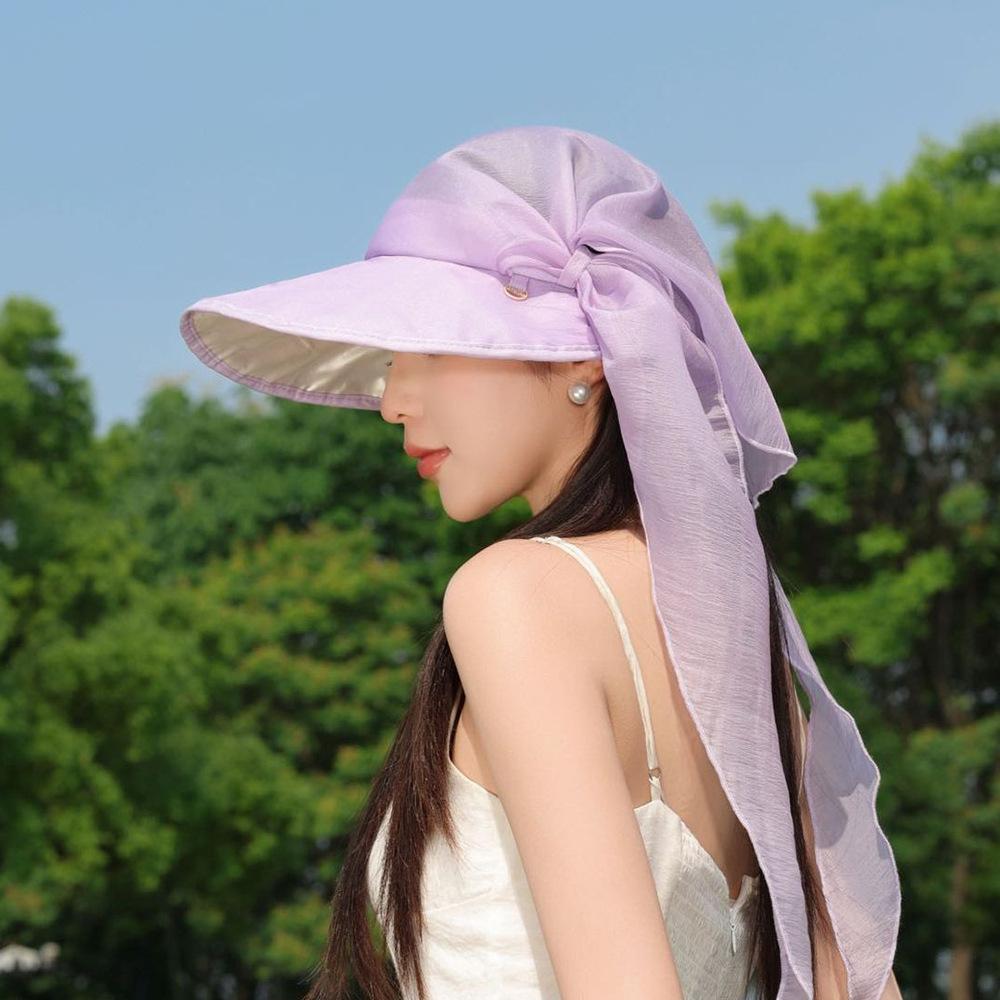 1pc Women's Wide Brim Sun Hats,outdoor Solar Neck Protection Beach Bucket Hats,Foldable Ponytail Travel Panama Caps for Beach