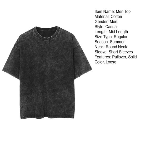 Summer Men T-shirt Round Neck Solid Color Distressed Casual Style Short Sleeve Loose Pullover Daily Wear Youthful Teenager Sport Top