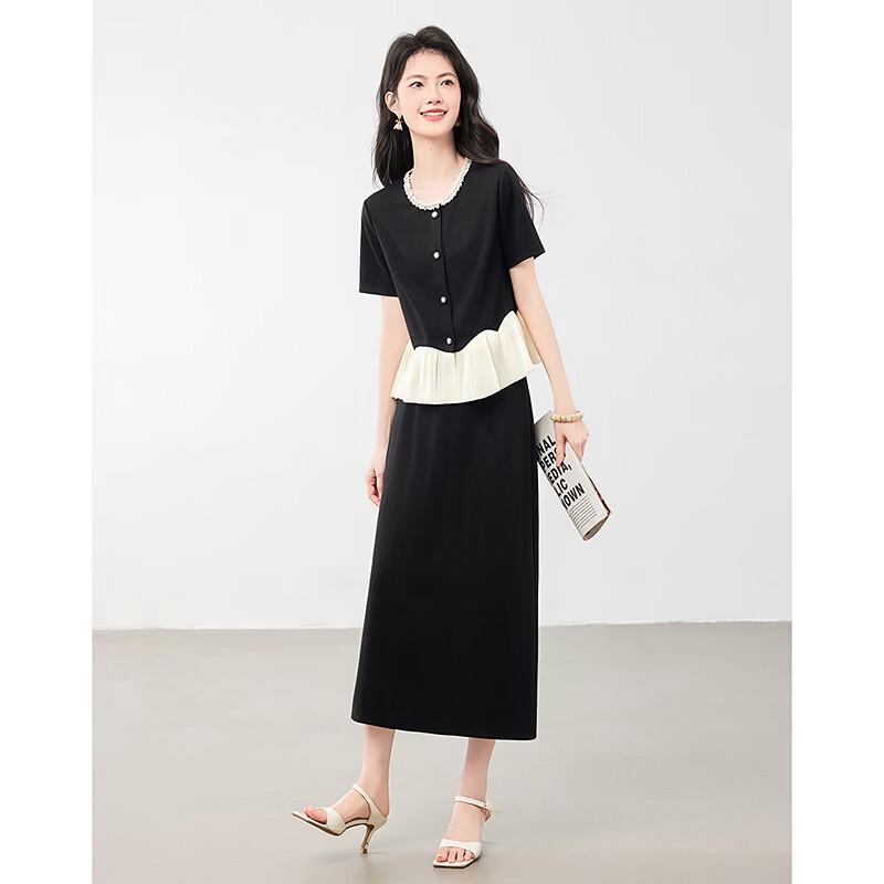 Elegant Patchwork Short Sleeve Top and Skirt Set