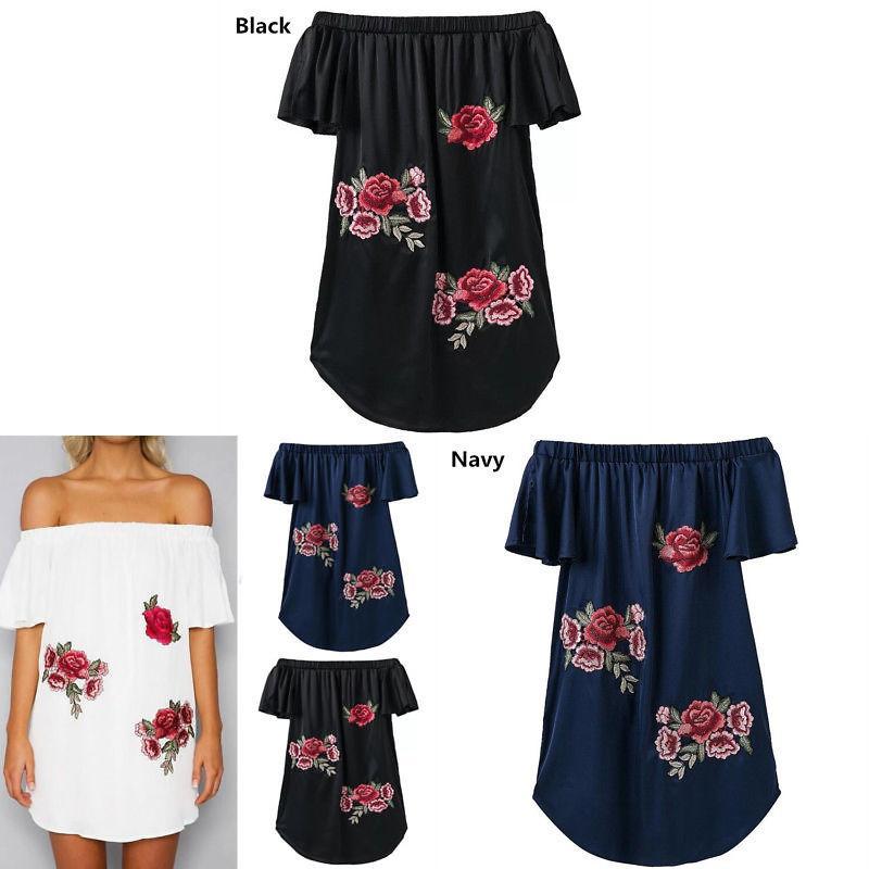 Elegant Floral Embroidered Off Shoulder Dress With Stylish One Shoulder Design