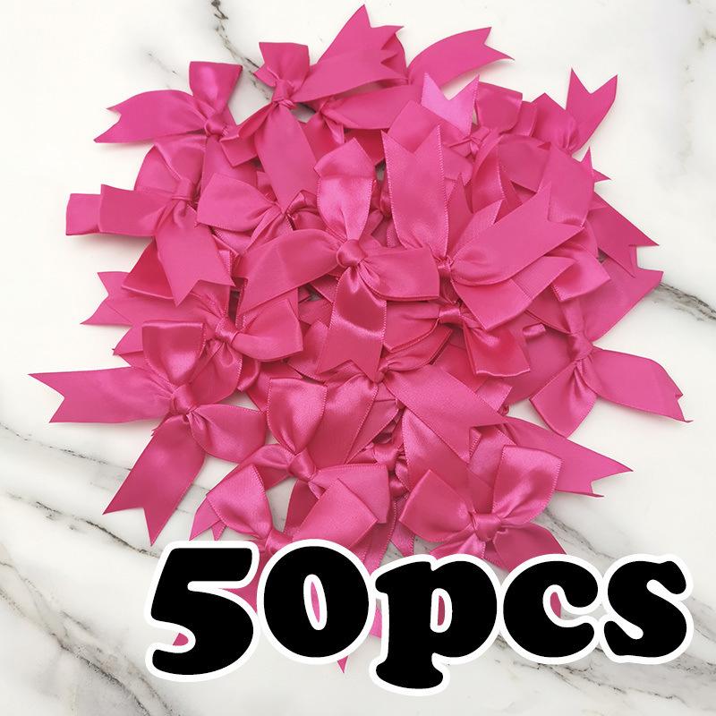 50pcs/bag 85*85mm Fresh Pink Ribbon Bows Small Size Satin Ribbon Bow Flower Craft Decoration Handwork DIY Party Decoration