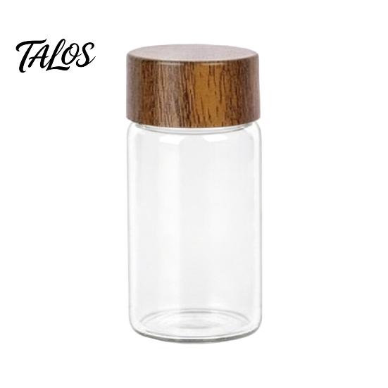 Talos Glass Mini Storage Jar, with Wood Lid, Moisture Proof Portable Small Container, for Coffee Beans Tea Sugar Spices Kitchen Organizer