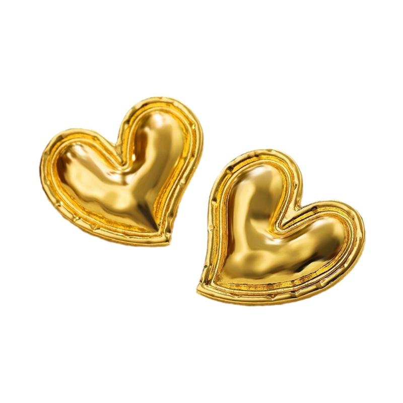 Love Heart Designs Oversized Studs Earrings Comfortable Hypoallergenically Gold Plated Zinc Alloy Accessories