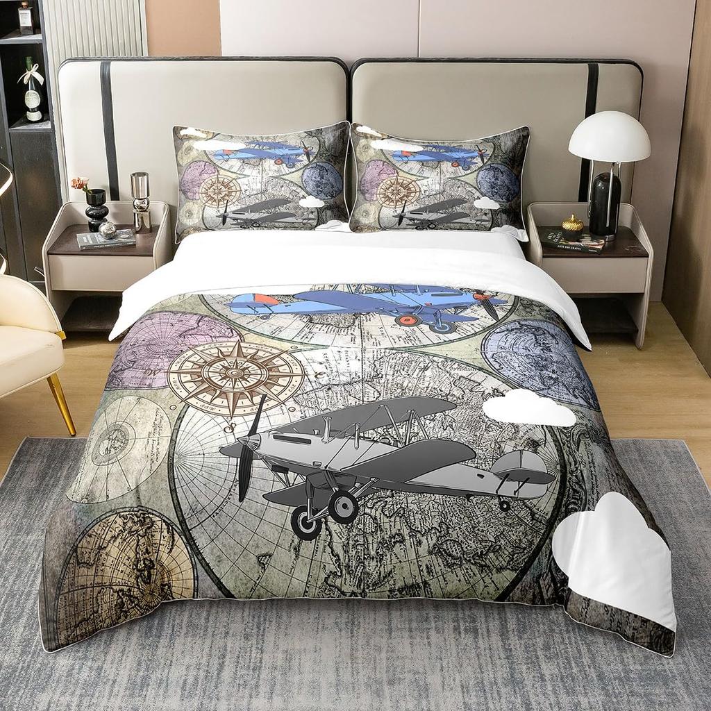 Compass Print Comforter Cover For Children Kids Boys Girl Bedding Set Vinatge World Duvet Cover Ocean Room Decor Queen Full Size