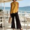 Ärmellose Damen-Tops Atmungsaktives Sommer-Top Lässiges Lockeres Top mit Wellensaum Bequemes Rundhals-Shirt für den täglichen Gebrauch Reisen