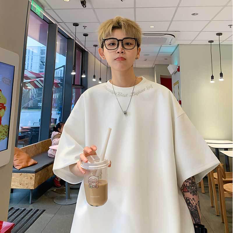 

Мужская футболка с коротким рукавом с вышивкой в американском ретро-стиле - плотная, модная летняя свободная повседневная футболка M белый