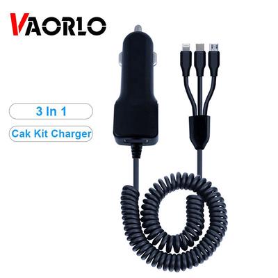 VAORLO Schnelles Autoladegerät mit 3-in-1-Splitter-USB-Ladekabel für Micro-USB-Android-Telefone iPhone Typ-C