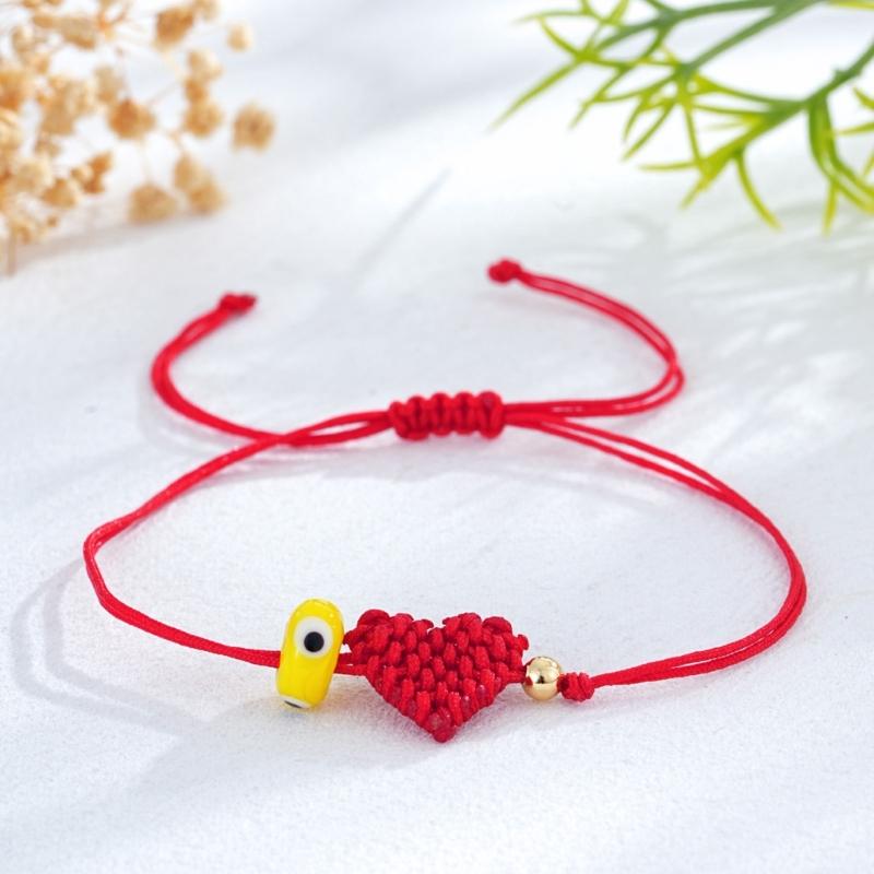 Handcrafted Red Cord Evil Eyes Bracelet With Heart Charm Adjustable Wrist Jewelry For Women Men Friendship Gift