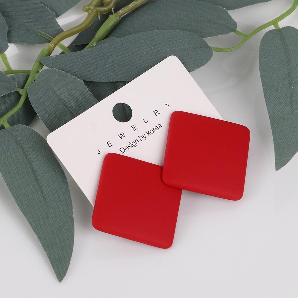 Trendy Korean Red White Black Pink Stud Earrings For Women Girl Geometric Big Square Round Acrylic Earrings Fashion Jewelry Gift