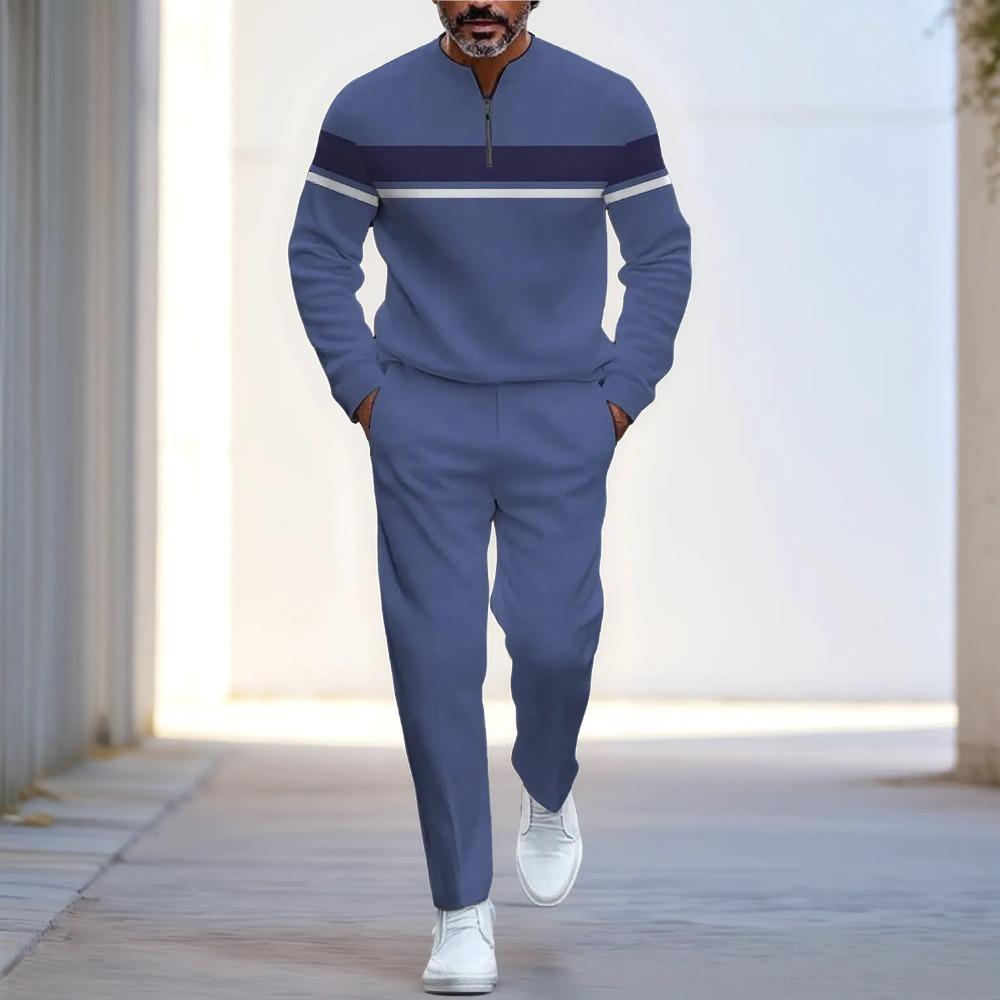 Spring Autumn Fashion Streetwear Men's Long-Sleeved Half-Zipper Stand-Up Collar Men's Casual Sportswear Two-Piece Set