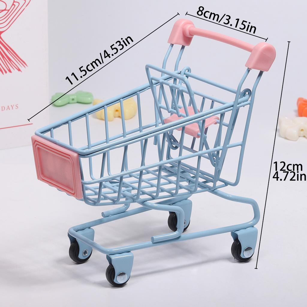 1pc Multicolor Mini Shopping Cart Storage Organizer Funny Small Gift Container Candy Packaging Mini Cart Jewelry Storage basket