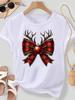 (Asian Size) Merry Christmas New Year Women's Top T Tee Festival O-neck Plaid Tree Style Clothing Print Fashion Ladies Graphic T-shirts