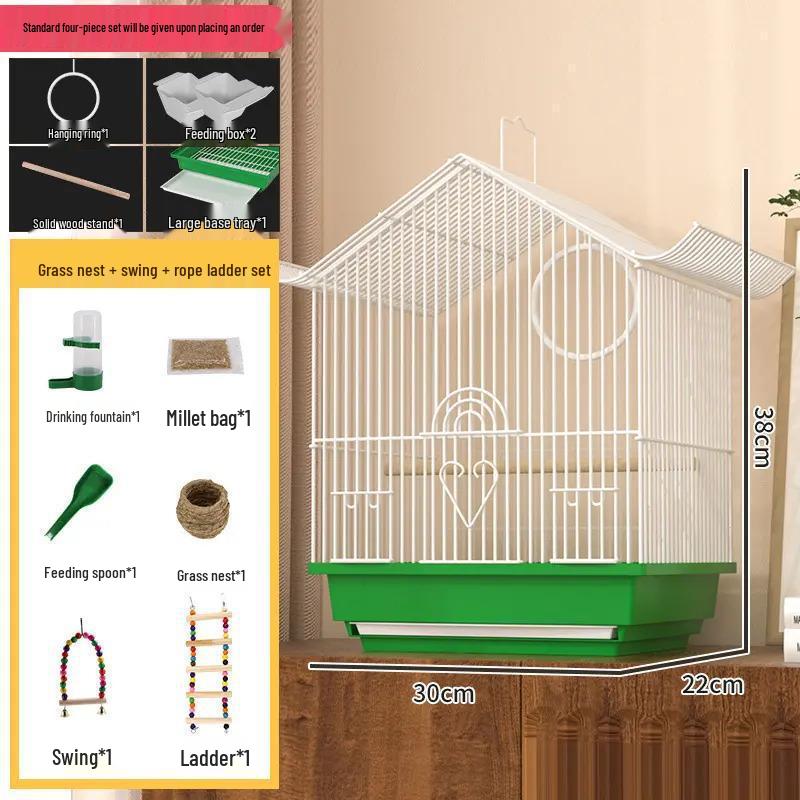 Kompakt díszfém madárkalitka bazsarózsa, gyöngyös pinty vagy hullámos papagáj számára