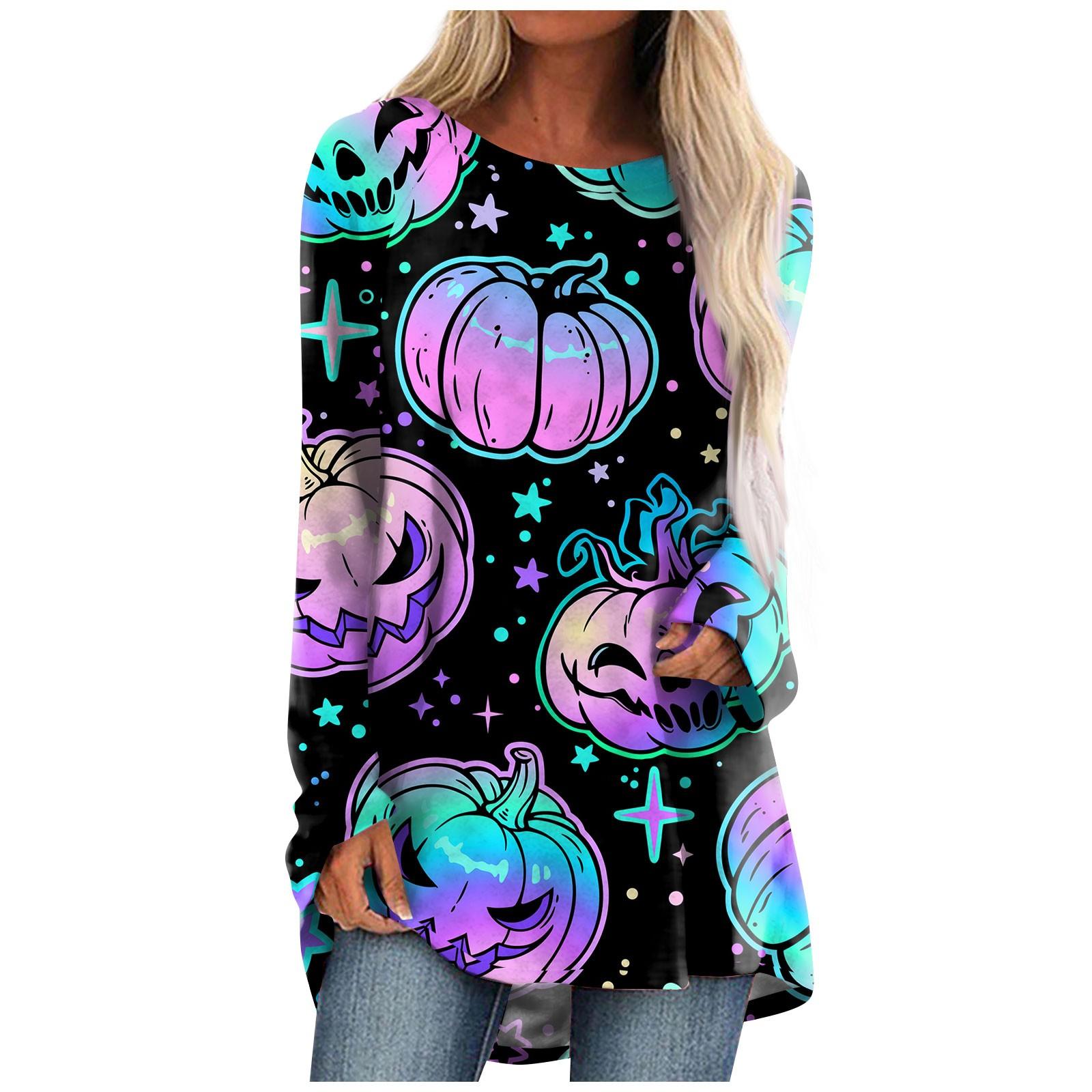 

Women s Casual Fashion Halloween Print Long Sleeve Medium Length Top Blouse XL фіолетовий