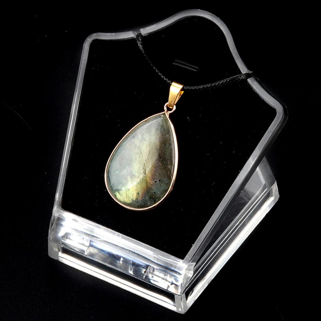 Labradorit-Anhänger aus Naturstein, tropfenförmiger Halskettenanhänger für die Schmuckherstellung, DIY-Halskettenzubehör, Größe 26 x 36 mm