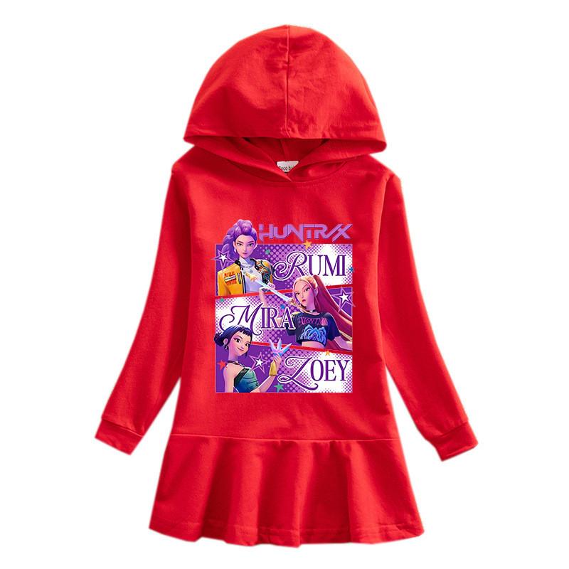 Girls Kpop Rumi Zoey Mira Hunters Printed Rainbow Hooded Dress