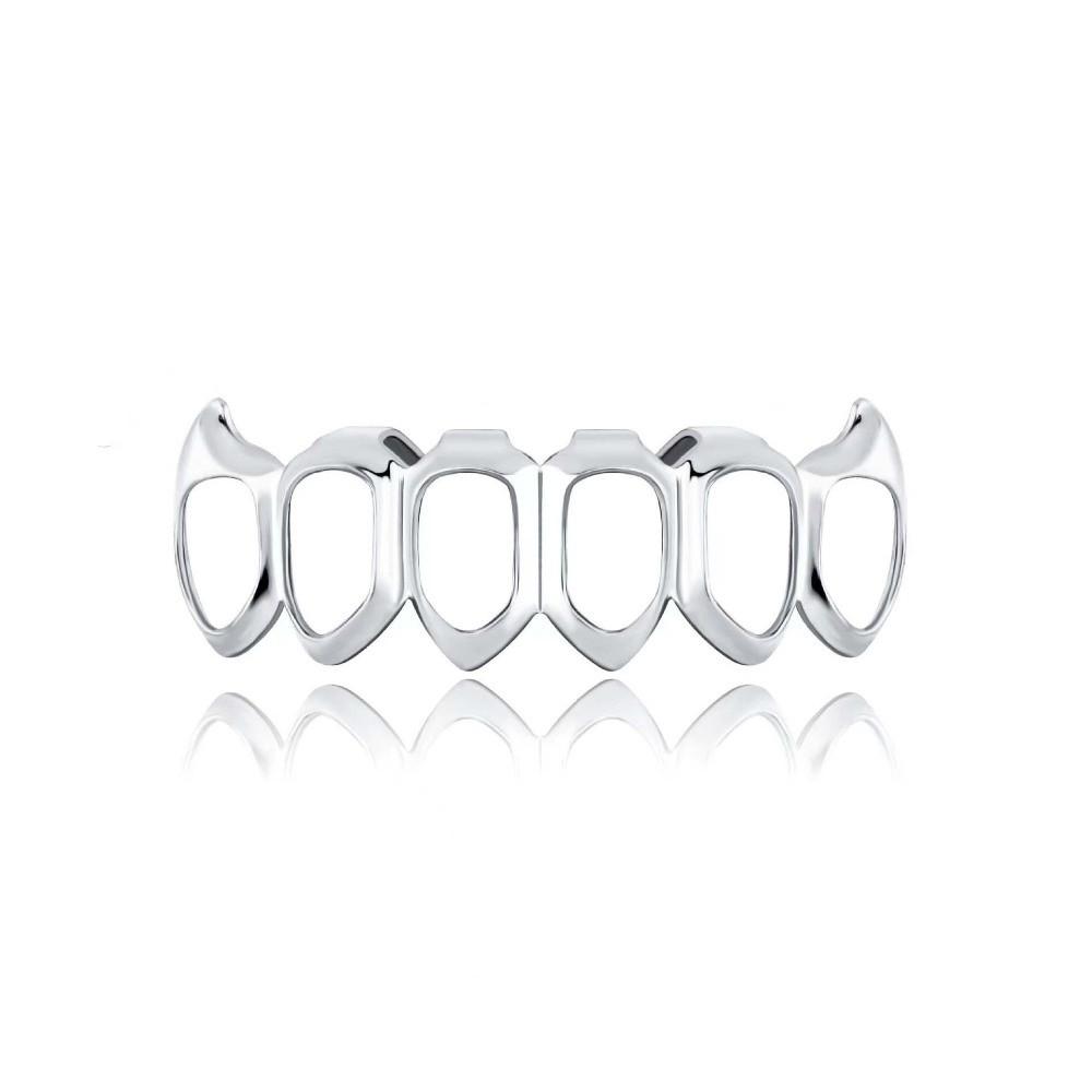 Eco-friendly Copper Hollow Teeth Grillz Top Bottom Set Glossy Finish Teeth Jewelry  Rapper