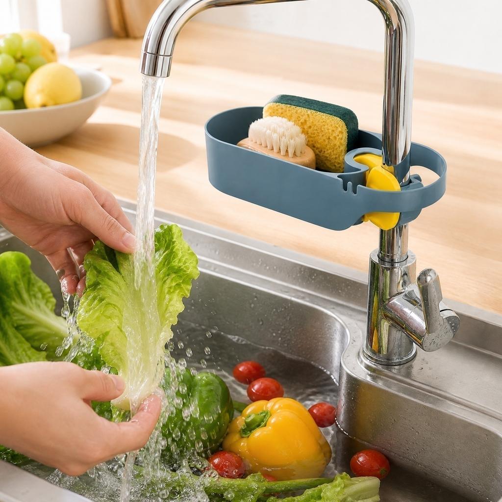 Kitchen Faucet Drain Storage Rack Adjustable Sink Organizer Holder for Soap Sponge Brush Drainage Container