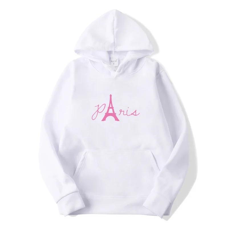 Unisex Pink Paris Printed Hoodies Outdoor Sport Pullover Top for Spring Autumn Loose Men's Hooded Sweatshirt Hip Hop Sweaters