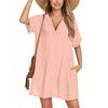 Women's Fashion Smock Casual Short-sleeved V-neck T-shirt Dress Holiday Beach Dress
