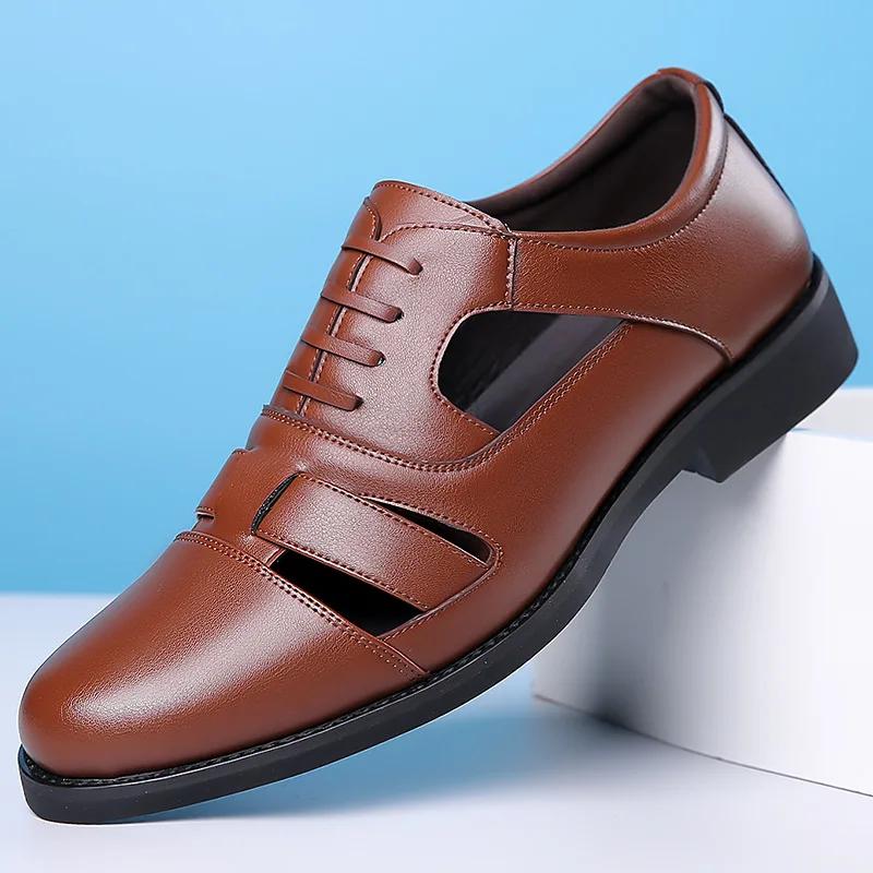 FashionDesigner New Hollow Men's  Leather Shoes Spring Autumn Summer Fashion Walking Man Shoes Men's Casual Sandals