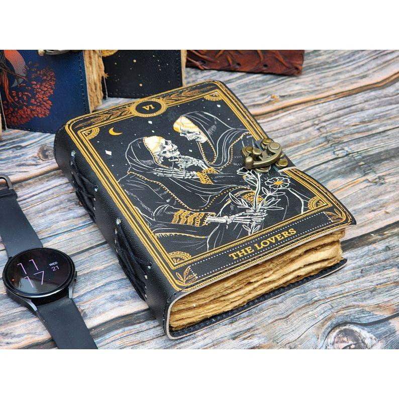Grimoire journal - Leather Print journal - Blank spell book of shadows, wiccan, book of lovers for him her