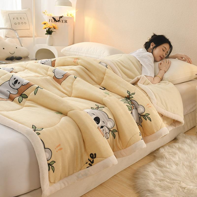

Winter Cartoon Printed Lamb Wool Blanket Thick and Warm Coral Fleece Blanket for Office Napping Fluffy Soft Plush Bedspread 1x1.5m