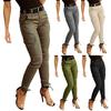 Damen Cargohose Unifarbe Mittelhoch Knopf Reißverschluss Verschluss Lässige Hose Mehrere Taschen Design Elastische Bündchen Lange Hose