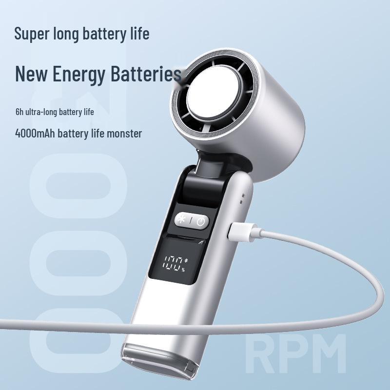 100-Speed Foldable Mini Handheld Fan with Ice Compress, LED, and Neck-Hanging Function