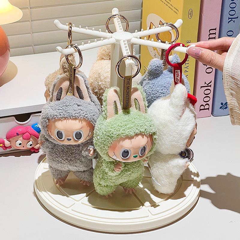 Rotating Labubu Plush Doll Display Box - Transparent Charm Stand for Blind Box Figurines