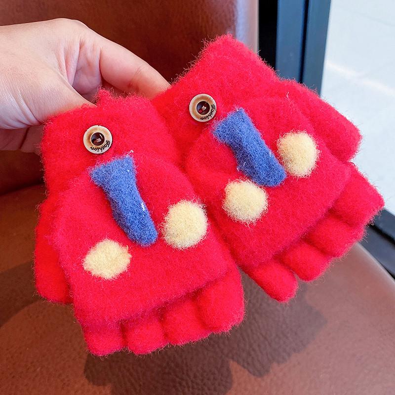4-12 Year Old Baby Gloves Winter Cold-proof Infant and Toddler Thickened and Warm Half-finger Flip-up Five-finger Gloves for Boys and Girls Cute