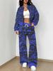 Purple Smudge 1116 Popular Autumn and Winter New European and American Women's Clothing Floral Printing Set