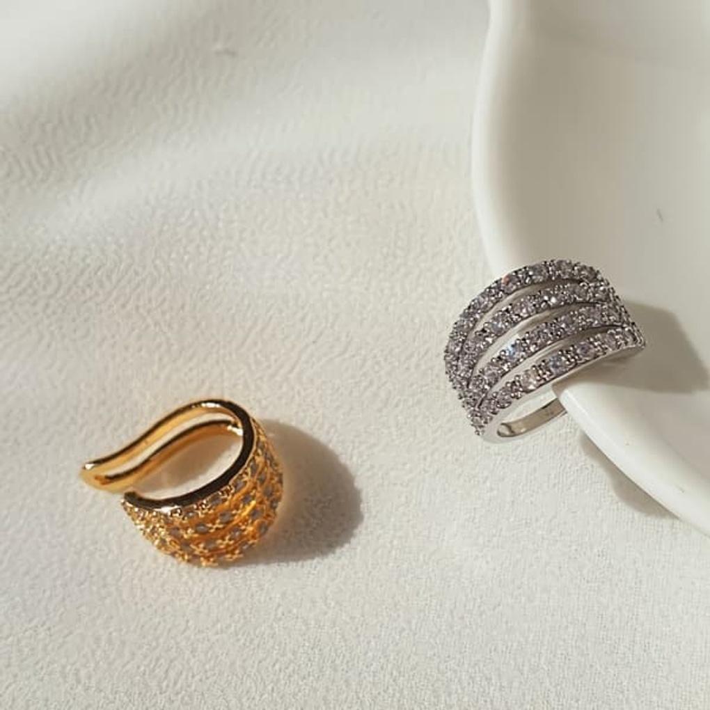 Damen 15K Vergoldet Triple Bling Ohrklemme Armband