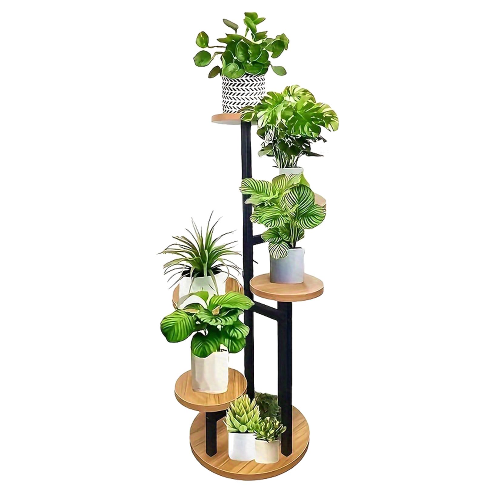 

6-Tier Large Plant Stand with Wide Tray Wood Metal Flower Display Shelf Staggered Wooden Green Plant Tall Rack for Balcony Patio чёрный