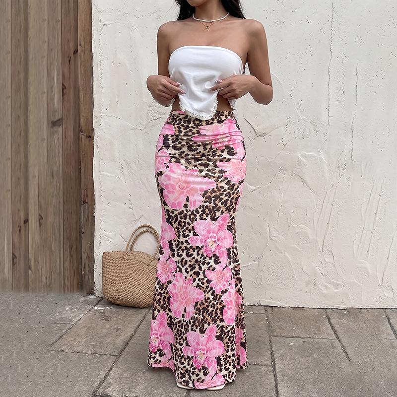 Womens Elegant High Waist Leopard Print Mermaid Bodycon Long Maxi Skirt S